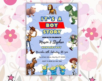 Toy Story-verjaardagsuitnodiging: bewerkbare canvasjabloon (digitale download 5 x 7" + mobiele versie)