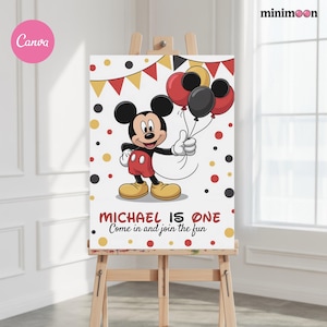 Editable Mickey Mouse 1st Birthday Welcome Sign Poster, Mickey Cartoon Decor, Classic Mickey Party Theme, Boy Birthday Instant Download