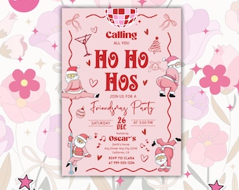 Divertente invito per la festa di Natale: Ho Ho Hos, Friendsmas (modello Canva)