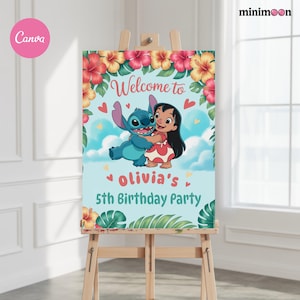 Stitch Birthday-welkomstbord: Lilo & Stitch-feestdecoratie (canvasjabloon)