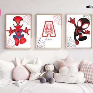 Set di 3 stampe artistiche da parete a tema Spiderman, decorazione per la cameretta dei bambini, stampa personalizzata con supereroi, poster digitali per bambini piccoli, decorazione per la cameretta dei bambini con nome personalizzato