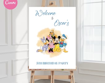 Letrero de bienvenida de cumpleaños de Mickey y sus amigos editable (descarga digital)