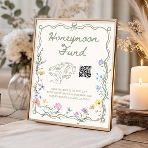 Wedding Honeymoon Fund QR Code Sign Wildflower Wedding Gifts Sign Boho Floral Wedding Signs Tables Venmo QR Code Wedding Cash Gifts, WF1