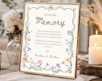 In Loving Memory Wedding Sign Wildflower Wedding Memorial Sign Whimsical Wedding Welcome Memory Table Sign Celebration of Life Poster, WF1
