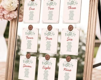 Placa de assentos para casamento, gráficos de assentos espelhados, cartões, modelos de papelaria de casamento desenhados à mão, plano de assentos de mesa ilustrado, HD3
