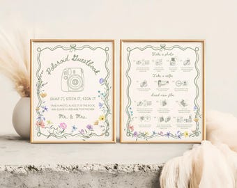 Polaroid Guestbook Sign Wedding Photo Guestbook Alternative Wildflower Instax Mini 12 Instructions Sign Floral Photo Guest Book Signage, WF1