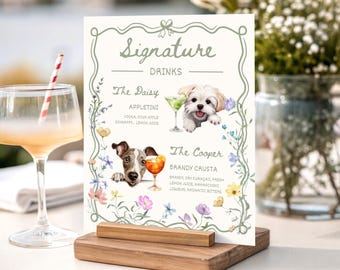 His and Her Drinks Sign Wedding Bar Menu Signs Dog Signature Drinks Sign Template Pet Signature Cocktail Sign Wildflower Wedding Signage WF1