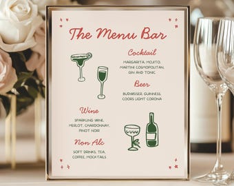 Whimsical Wedding Bar Menu Sign Template Hand Drawn Drink Menu Wedding Cocktail Signs Illustrated Signature Drinks Signage His and Hers, HD3