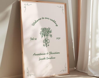 Hand Drawn Welcome to Wedding Sign Entrance Whimsical Wedding Signs Canva Template Rustic Wedding Stationary Handwritten Wedding Signage HD1