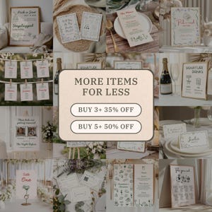 Whimsical Wildflower Wedding Invite Template Floral Wedding Invitations Canva Suite Handwritten Sage Green Wedding Stationery Bundle, WF1 image 10