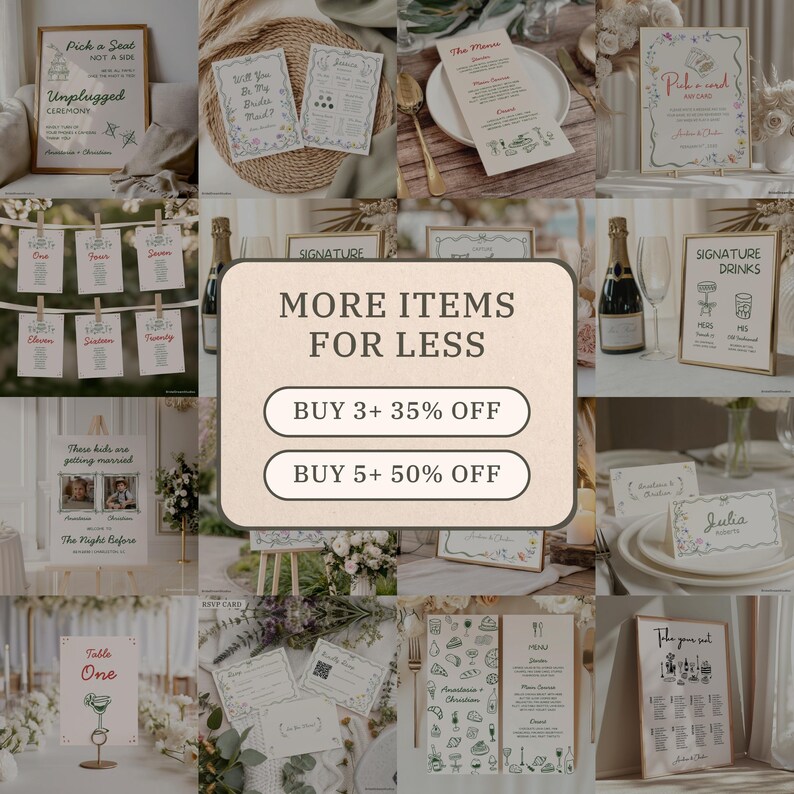 Whimsical Wildflower Wedding Invite Template Floral Wedding Invitations Canva Suite Handwritten Sage Green Wedding Stationery Bundle, WF1 image 10