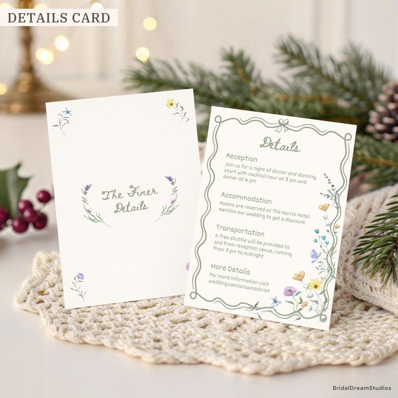 Whimsical Wildflower Wedding Invite Template Floral Wedding Invitations Canva Suite Handwritten Sage Green Wedding Stationery Bundle, WF1 image 3