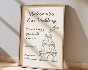 Hand Drawn Wedding Welcome Sign Template Retro Wedding Signs Whimsical Handwritten Wedding Signage Templates Vintage Illustration Canva, HD4