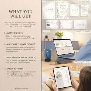 Whimsical Wildflower Wedding Invite Template Floral Wedding Invitations Canva Suite Handwritten Sage Green Wedding Stationery Bundle, WF1 image 16