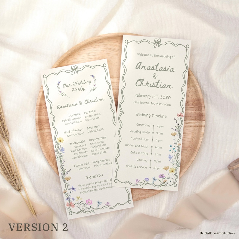 Wildflower Wedding Program Template Whimsical Pastel Floral Ceremony Wildflower Wedding Program Template Whimsical Pastel Floral Ceremony