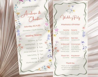 Floral Wedding Program Template Wildflower Wedding Ceremony Order Of Service Wedding Day Program Schedule Whimsical Wedding Timeline, WF2