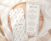 Wildflower Wedding Menu Cards Template Whimsical Wedding Dinner Menu Garden Party Bridal Shower Vintage Boho Floral Wedding Stationary, WF1