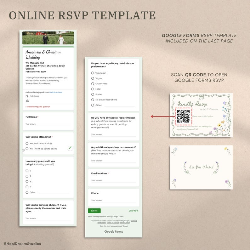 Whimsical Wildflower Wedding Invite Template Floral Wedding Invitations Canva Suite Handwritten Sage Green Wedding Stationery Bundle, WF1 image 12