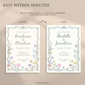 Whimsical Wildflower Wedding Invite Template Floral Wedding Invitations Canva Suite Handwritten Sage Green Wedding Stationery Bundle, WF1 image 13