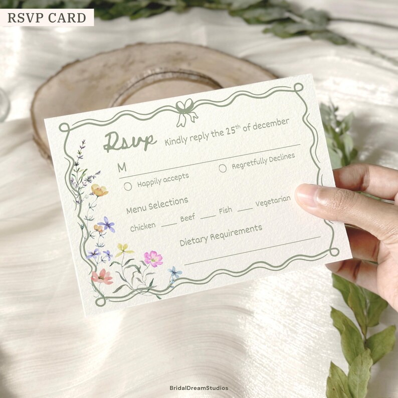 Whimsical Wildflower Wedding Invite Template Floral Wedding Invitations Canva Suite Handwritten Sage Green Wedding Stationery Bundle, WF1 image 8