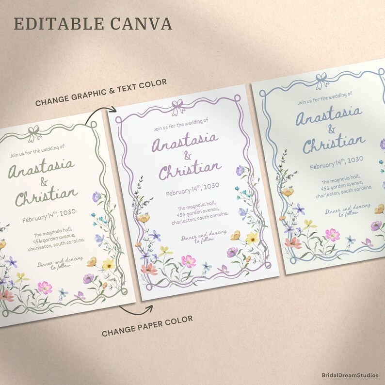 Whimsical Wildflower Wedding Invite Template Floral Wedding Invitations Canva Suite Handwritten Sage Green Wedding Stationery Bundle, WF1 image 19