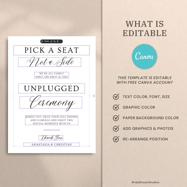 Modern Unplugged Ceremony Sign Template Classic Minimalist Wedding ...