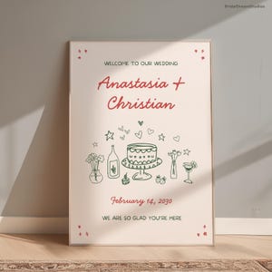 Willkommen zu unserem Hochzeitsschild Handgezeichnete Illustrationen Bunte Hochzeit Willkommensschild Eingangsbereich Vorlage Skurrile Hochzeit Signage Canva, HD3