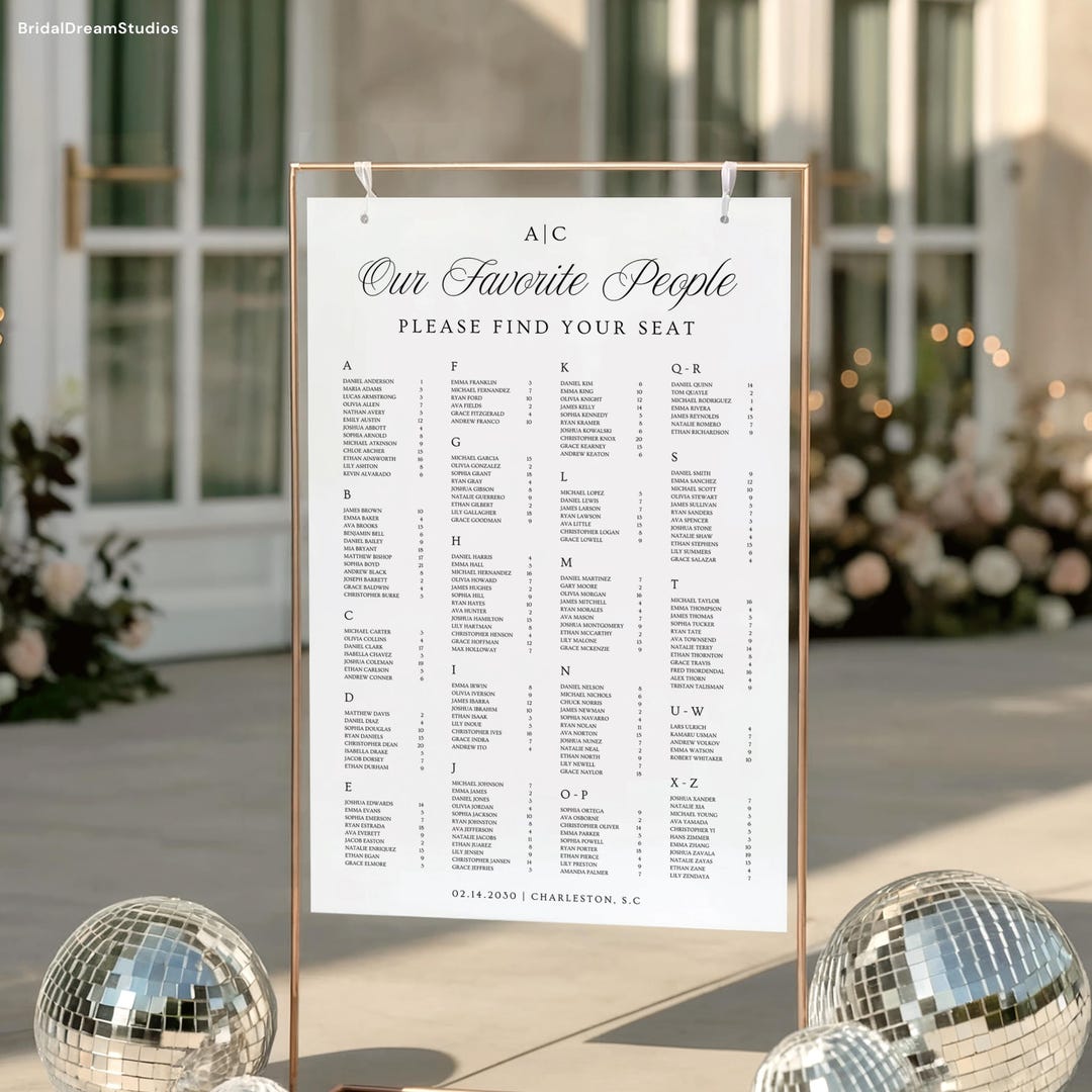 Alphabetical Seating Chart Template Elegant Minimalist Wedding Seating ...