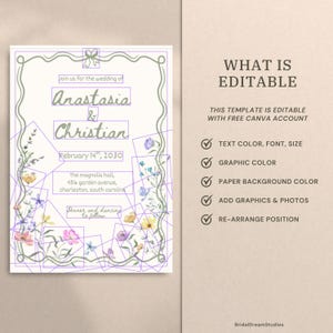 Whimsical Wildflower Wedding Invite Template Floral Wedding Invitations Canva Suite Handwritten Sage Green Wedding Stationery Bundle, WF1 image 18