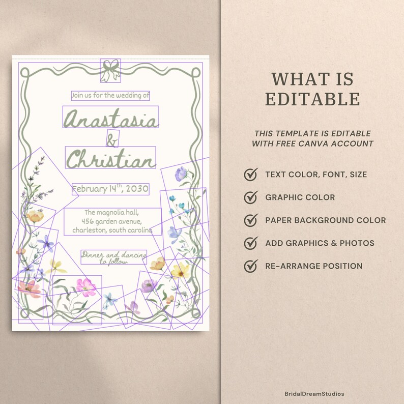 Whimsical Wildflower Wedding Invite Template Floral Wedding Invitations Canva Suite Handwritten Sage Green Wedding Stationery Bundle, WF1 image 18