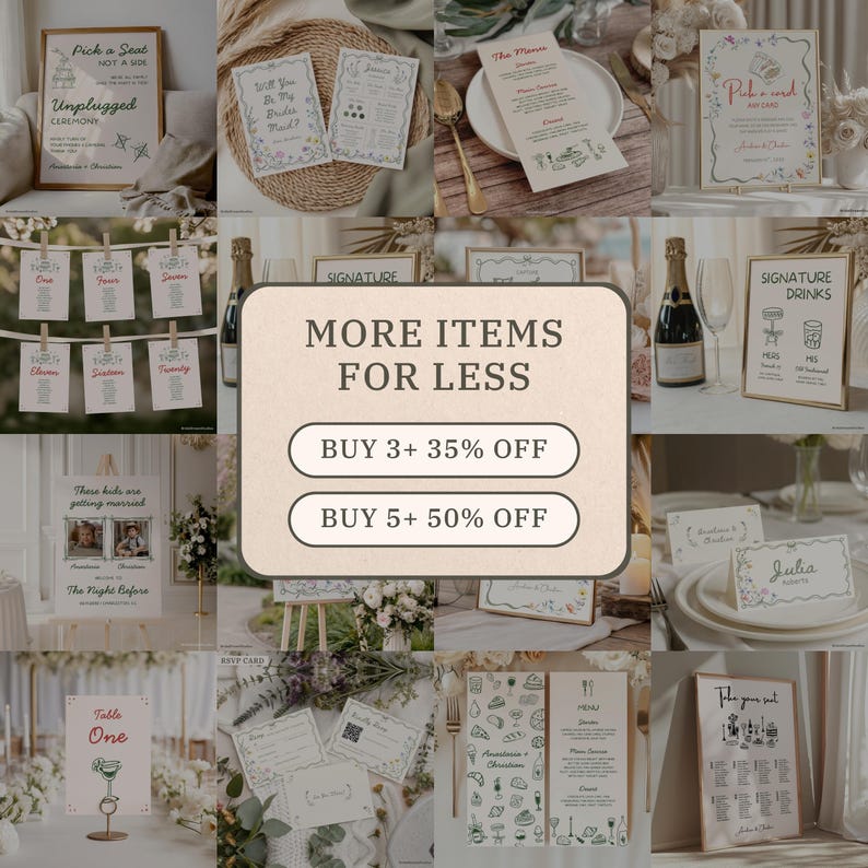 Vintage Cards and Gifts Sign Wedding Gift Table Sign Printable Boho Floral Whimsical Wedding Signage Wildflower Wedding Signs Templates, WF1 image 8