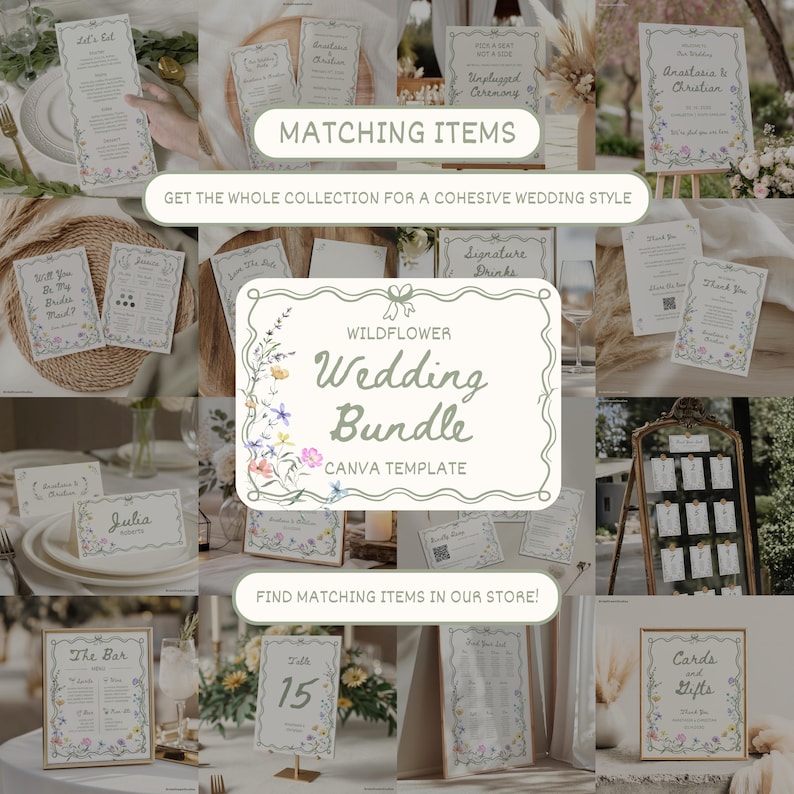 Vintage Cards and Gifts Sign Wedding Gift Table Sign Printable Boho Floral Whimsical Wedding Signage Wildflower Wedding Signs Templates, WF1 image 5