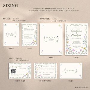 Whimsical Wildflower Wedding Invite Template Floral Wedding Invitations Canva Suite Handwritten Sage Green Wedding Stationery Bundle, WF1 image 17