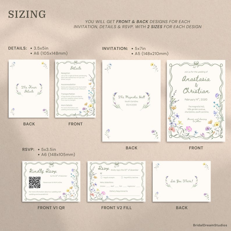 Whimsical Wildflower Wedding Invite Template Floral Wedding Invitations Canva Suite Handwritten Sage Green Wedding Stationery Bundle, WF1 image 17