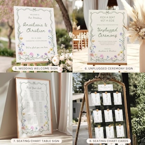 Wildflower Wedding Signs Bundle Vintage Whimsical Wedding Invite Set Modern Signature Cocktail Boho Floral Wedding Suite Bar Menu Sign, WF1 image 4