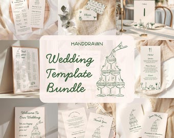 Modern Wedding Bundle Template Whimsical Wedding Invites Hand Drawn Wedding Stationary Canva Printable Signs Set Unique Wedding Suite, HD4