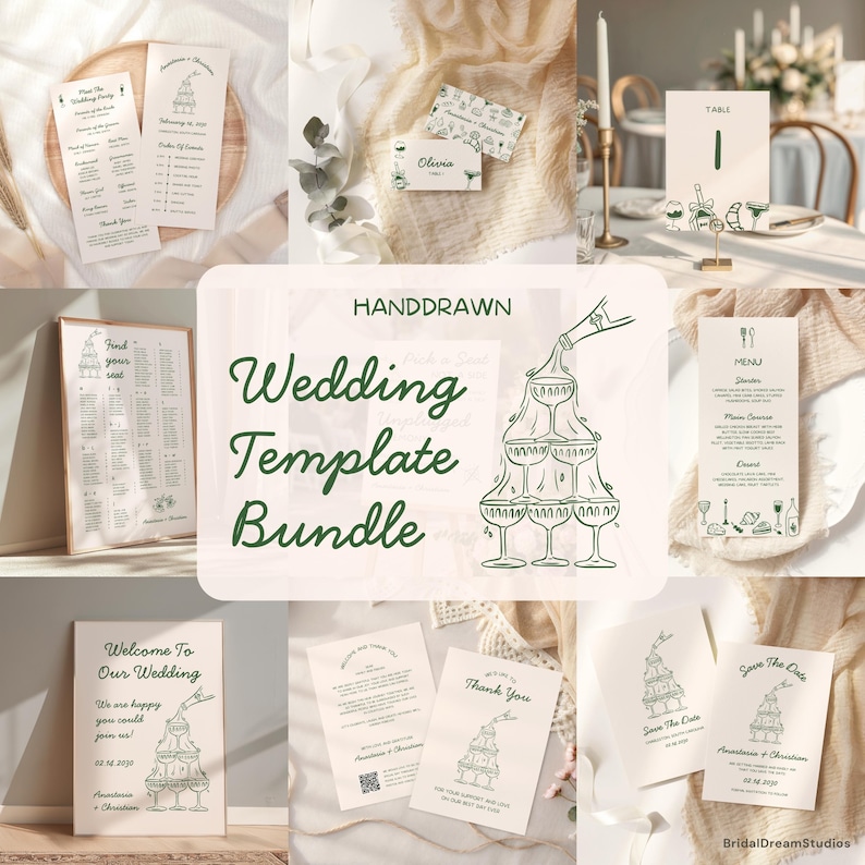 Modern Wedding Bundle Template Whimsical Wedding Invites Hand Drawn ...