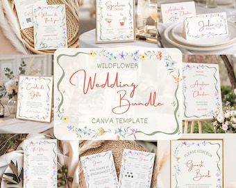 Wildflower Wedding Signs Bundle Whimsical Wedding Seating Chart Template Boho Floral Wedding Invite Suites Garden Wedding Set Bar Menu, WF2