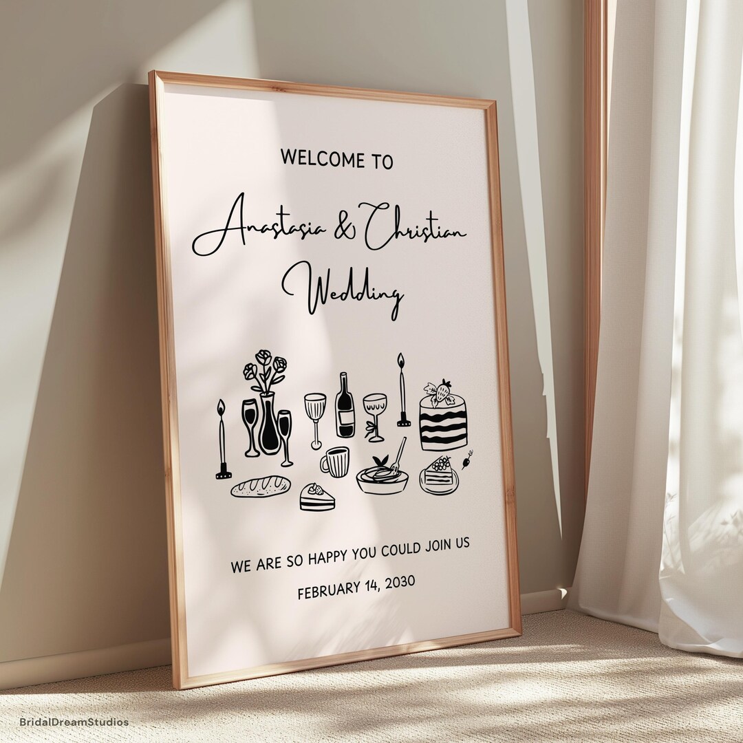 Wedding Welcome Sign Hand Drawn Rustic Wedding Signs Template Canva ...