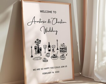 Wedding Welcome Sign Hand Drawn Rustic Wedding Signs Template Canva Editable Whimsical Welcome Sign to Wedding Stationary Illustrated, HD6