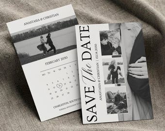Photo Save The Date Invitation Templates Modern Save The Date Calendar Card Minimalist Wedding Invites Elegant Wedding Announcement, MN1