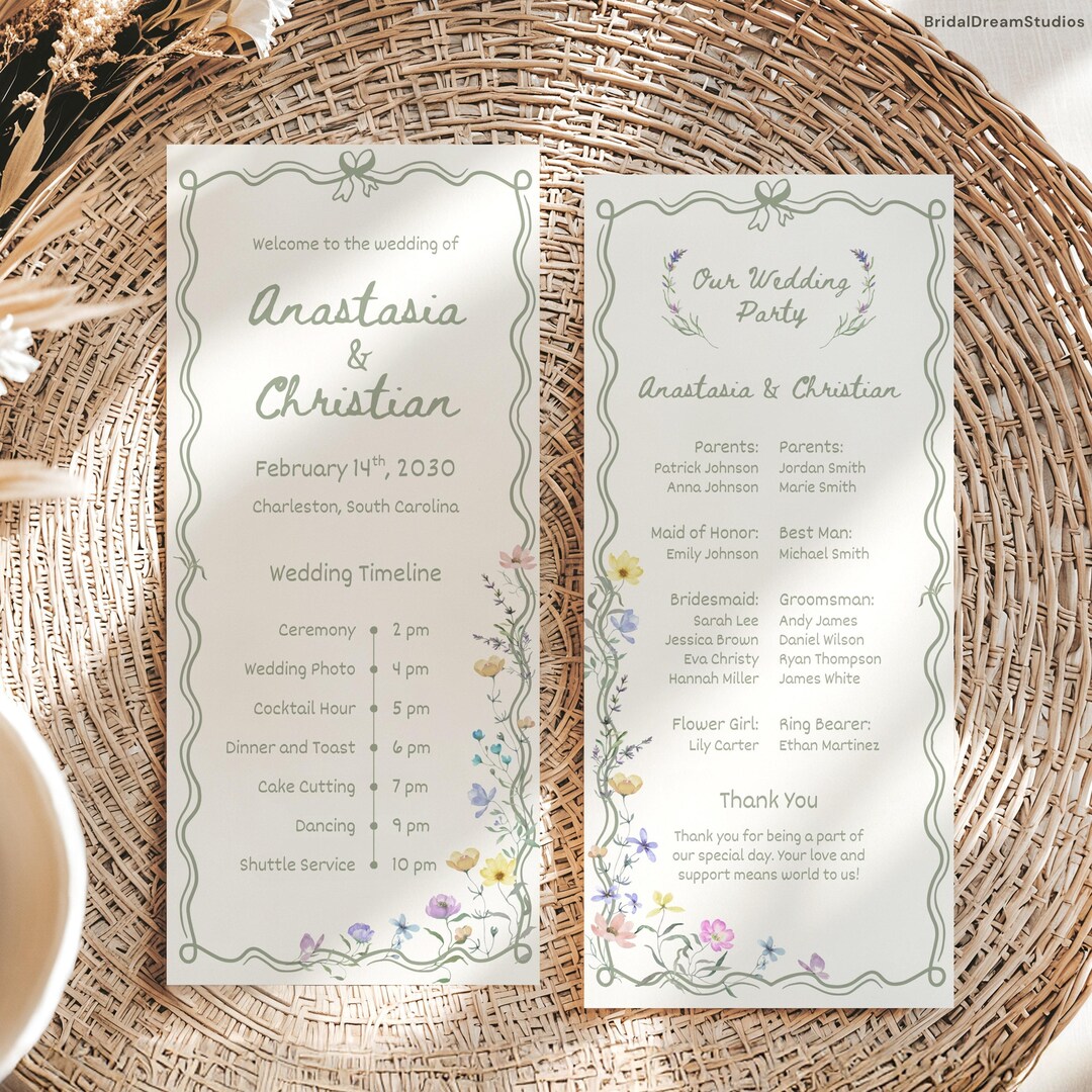 Wildflower Wedding Program Template Whimsical Pastel Floral Ceremony Wildflower Wedding Program Template Whimsical Pastel Floral Ceremony