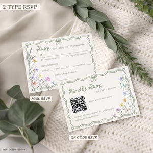 Whimsical Wildflower Wedding Invite Template Floral Wedding Invitations Canva Suite Handwritten Sage Green Wedding Stationery Bundle, WF1 image 9
