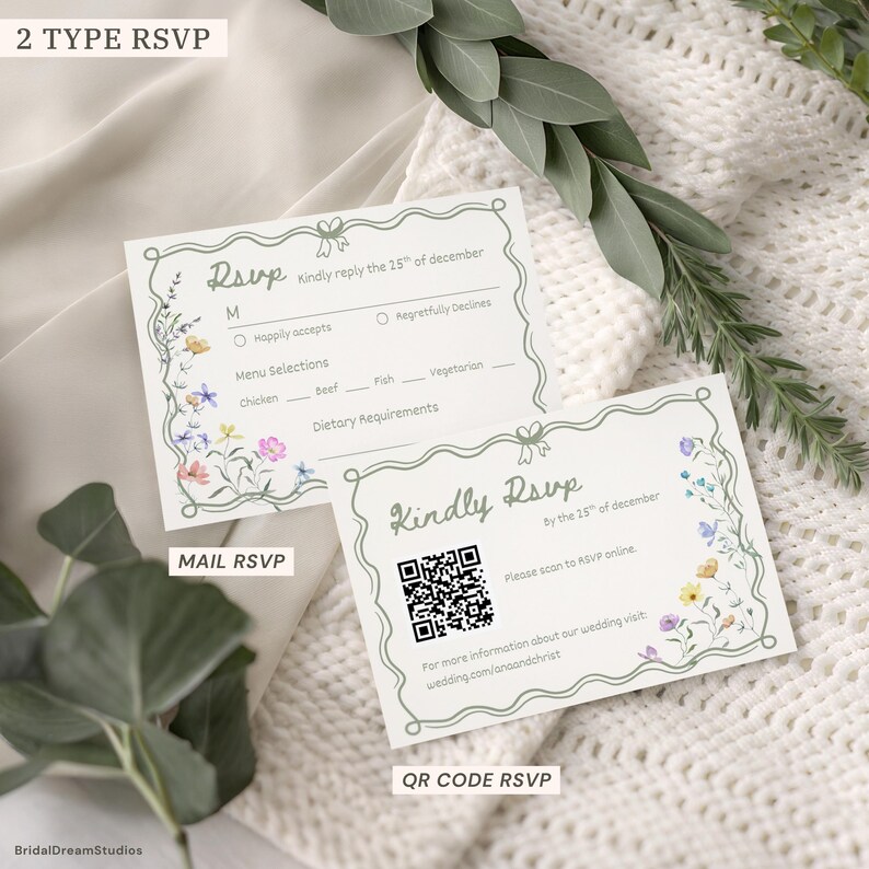 Whimsical Wildflower Wedding Invite Template Floral Wedding Invitations Canva Suite Handwritten Sage Green Wedding Stationery Bundle, WF1 image 9