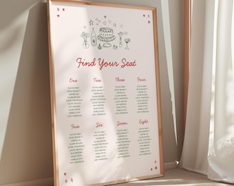 Hand Drawn Wedding Seating Chart Template Find Your Seat Wedding Sign Illustration Colorful Wedding Signage Whimsical Wedding Stationary HD3