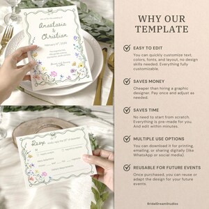 Whimsical Wildflower Wedding Invite Template Floral Wedding Invitations Canva Suite Handwritten Sage Green Wedding Stationery Bundle, WF1 image 15