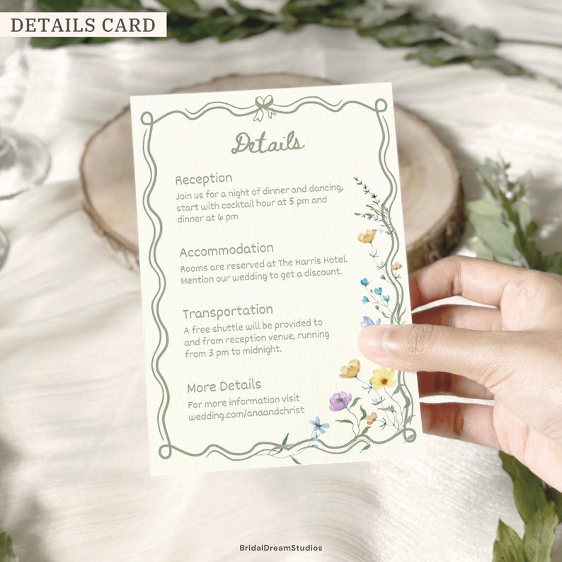 Whimsical Wildflower Wedding Invite Template Floral Wedding Invitations Canva Suite Handwritten Sage Green Wedding Stationery Bundle, WF1 image 7