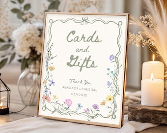 Vintage Cards and Gifts Sign Wedding Gift Table Sign Printable Boho Floral Whimsical Wedding Signage Wildflower Wedding Signs Templates, WF1