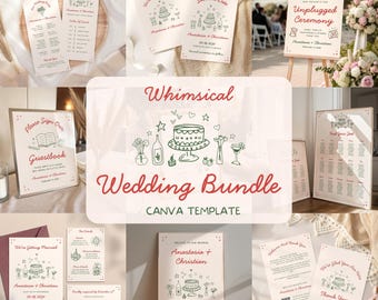 Hand Drawn Wedding Bundle Templates Whimsical Wedding Signage Stationary Wedding Template Bundle Canva Editable Unique Wedding Set, HD3