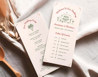 Hand Drawn Wedding Program Template Whimsical Wedding Ceremony Order Of Service Printable Wedding Timeline Schedule Colorful Info Cards, HD3